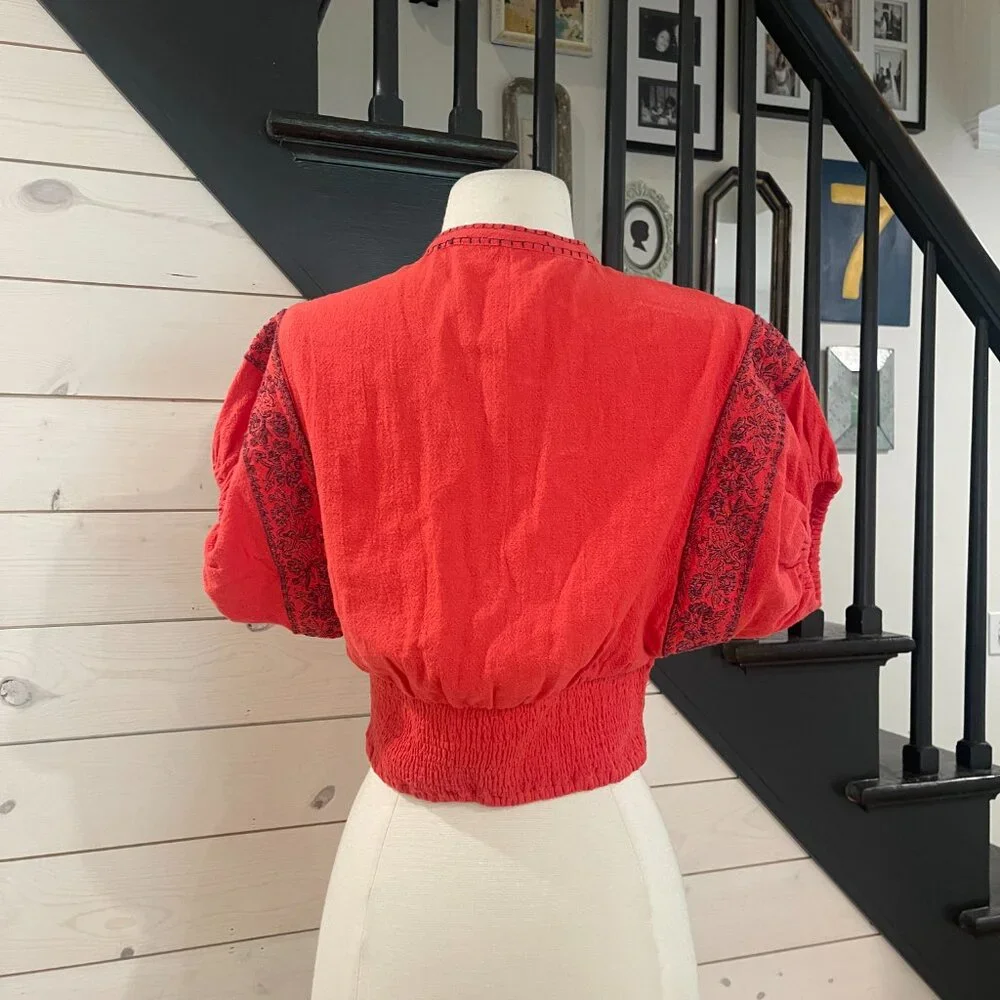 010 Free People Temecula Printed Embroidered Top NWOT Size XS
